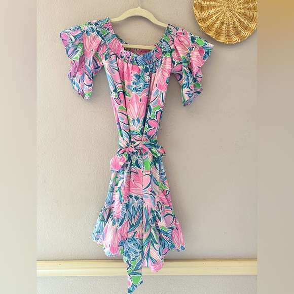 LILLY PULITZER Madelyn Off The Shoulder‎ Stretch Dress In Gecko Green Tige XXS - Picture 5 of 7